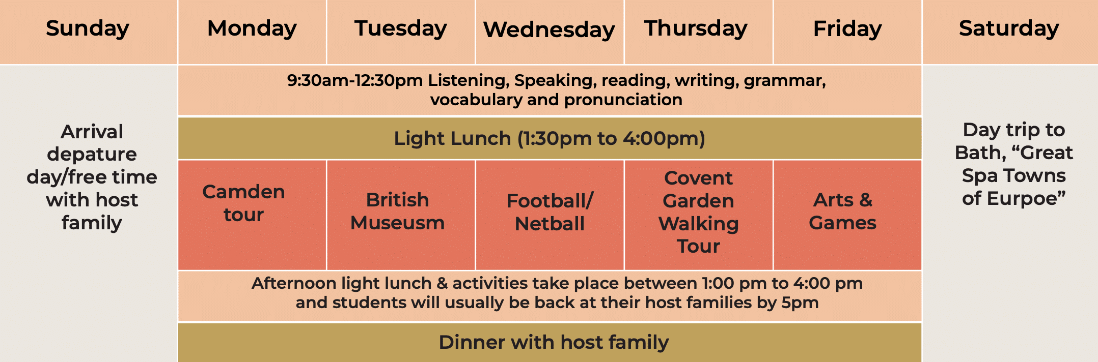 Teens Weekly Sample Timetable